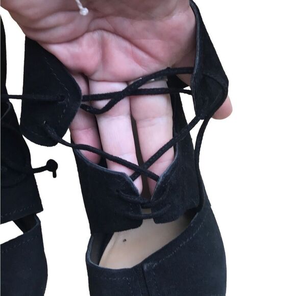 Franco Sarto black suede lace up 4” stiletto open toe size 10M - Picture 3 of 13